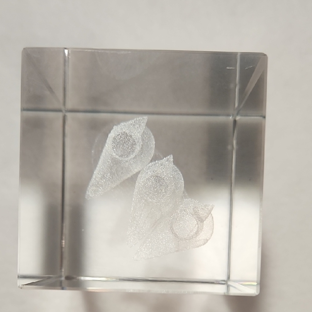White Glass Art 3D Laser Etched OF 3 PUFFINS IN A GLASS Crystal Block - Picture 5 of 7